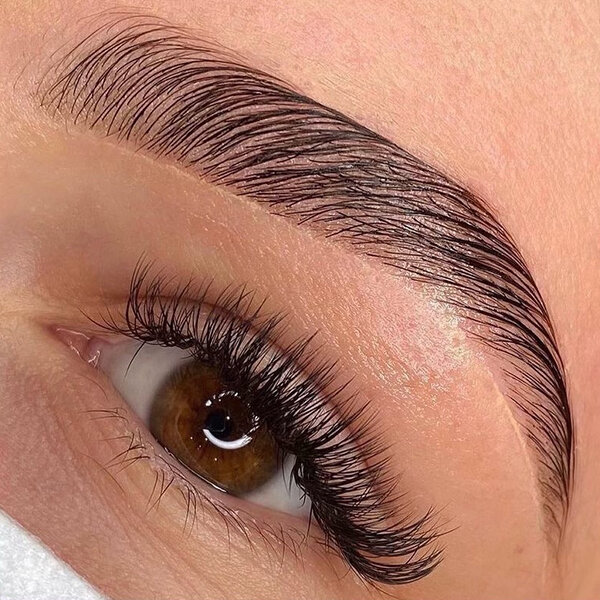 Gros plan sur un œil, ses cils et son sourcil